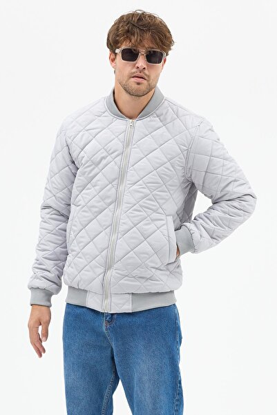 Polo State Erkek Kapitone Slim Fit Baklava Desenli Mont Ceket Gri