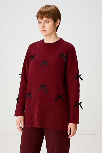 HAKKE Acrylic bow detail knitwear tunic