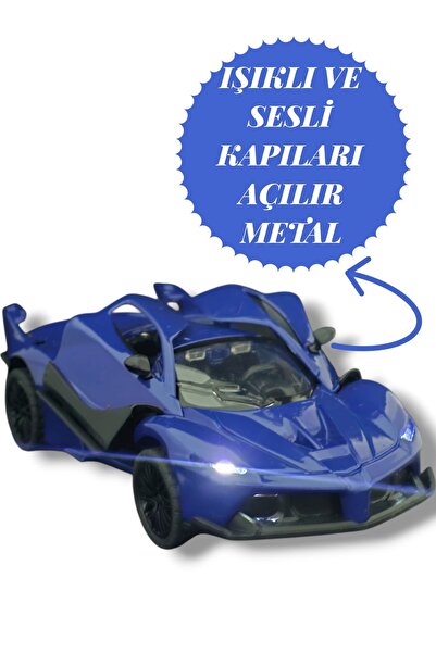 Fidan oyuncak Metal Sports Car with Lights and Sound Blue – Pull and Drop Mechanism