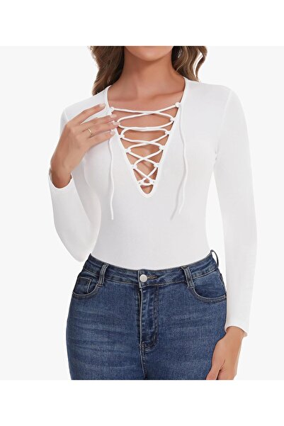 SHAPELLX SHAPERIN Women's Body Long Sleeve Deep V Neck