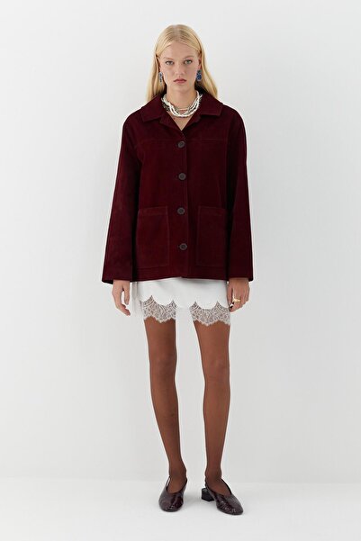 MARKALİSTE Pocket Detailed Suede Jacket Burgundy
