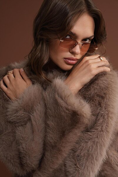 Mixray 4749 Γυναικείο παλτό από γούνα Premium με επένδυση και λαιμόκοψη σε καφέ χρώμα