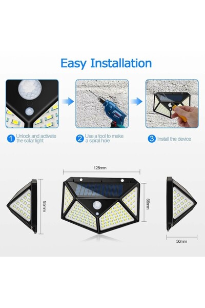Telemag Set de 2 lămpi solare de exterior, 100 LED-uri, unghi de detecție 120°, senzor de mișcare (Telemag)