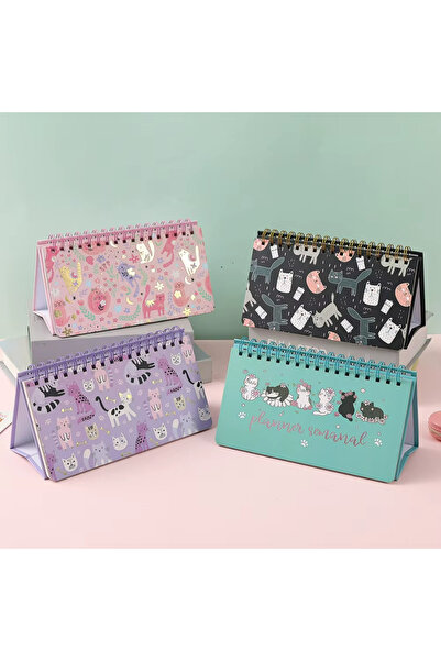 BABUN Pastel Color Cat Colorful Page Ring Binder Horizontal Desktop Weekly Planner Notebook Agenda 52 Weeks