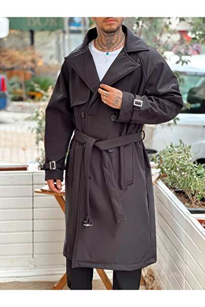 manch collection Oversize Kemerli Trench Coat Siyah
