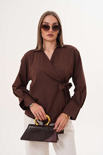 Laressi Flat-Front Kimono Shirt with Tie Front