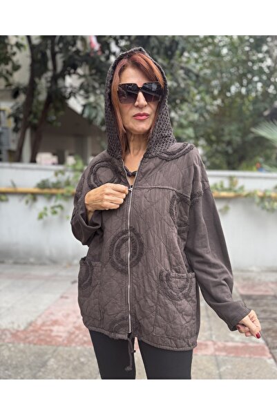DenizEge Яке с детайли от марля, цвят кафе