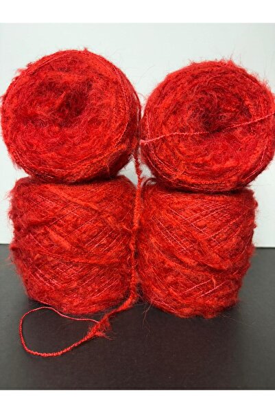 Ana&Kuzusu İplik Kırmızı fılamlı (incelip kalınlaşan) moher örgü ip