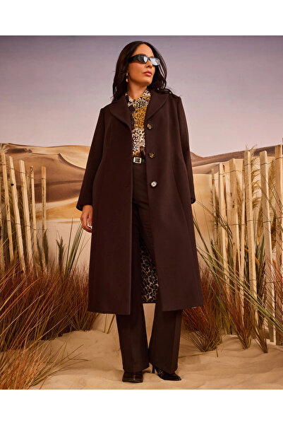 Gala-Xi Plus Size Lined Patterned Pocket Cashmere Coat