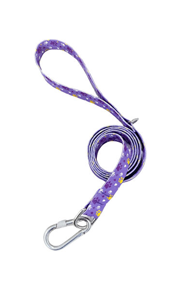 Cocopet Köpek gezdirme tasması 40 Kg'a kadar köpekler için 120 cm Mor Pati desenli gezdirme kayışı