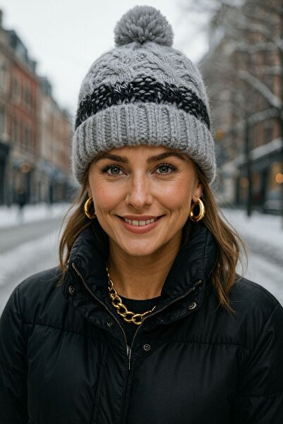 FELLMENS Beretă gri tricotată pentru femei