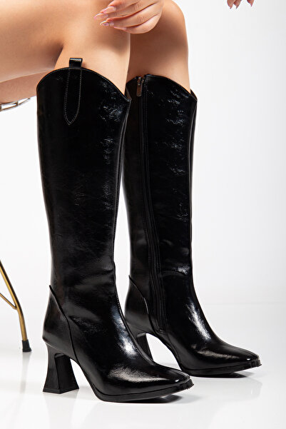 CİRON SHOES Siyah Rugan Kutburun Çizme Kadın Ayakkabı 8-0-9