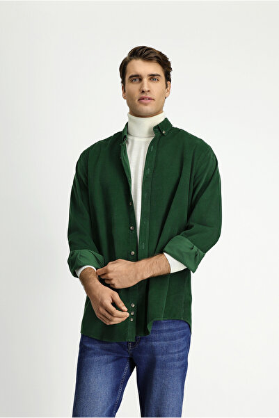 Kiğılı Long Sleeve Regular Fit Sports Buttoned Lapel Cotton Velvet Shirt