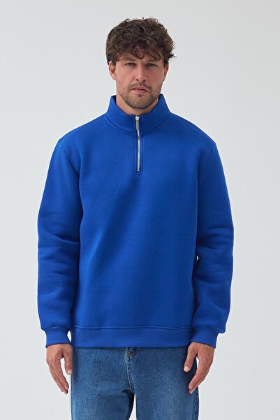 SEDİRLİ Unisex Oversize Pamuklu Içi Polarlı Yarım Fermuarlı Dik Yaka Sweatshirt