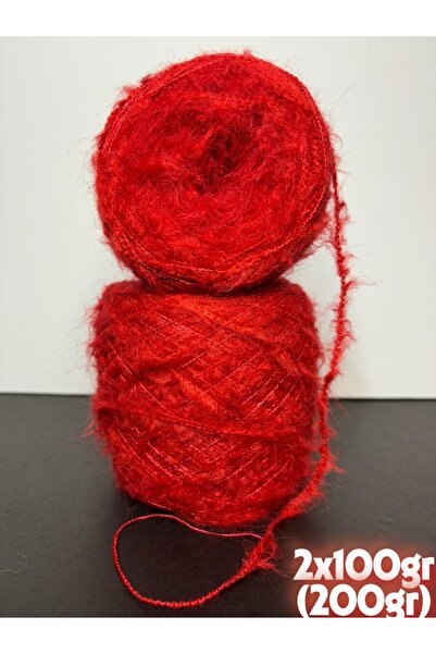 Ana&Kuzusu İplik Kırmızı fılamlı (incelip kalınlaşan) moher örgü ip