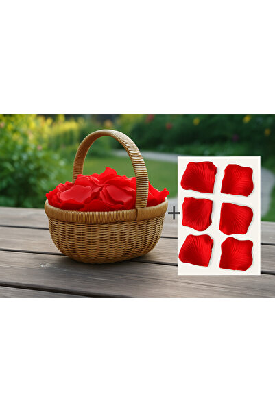 Butik Center 🧺   سلة من الخوص + 5 عبوات من بتلات الورد الأحمر كهدية