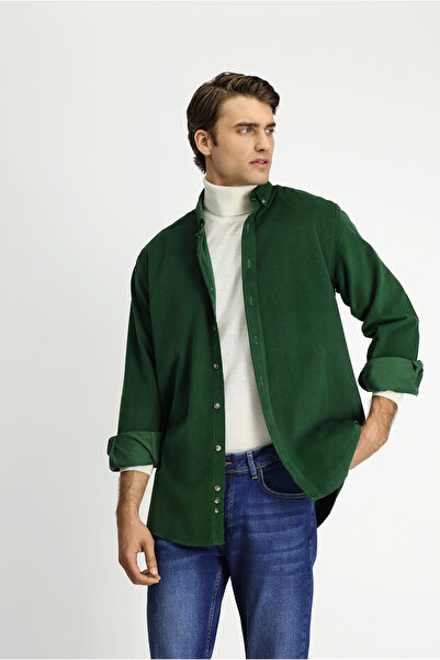 Kiğılı Long Sleeve Regular Fit Sports Buttoned Lapel Cotton Velvet Shirt