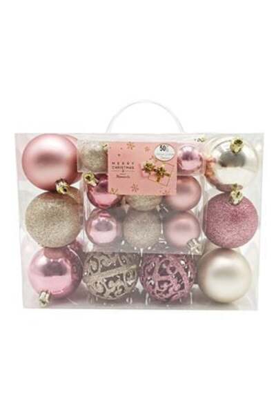 OEMN Set Globuri de Crăciun Roz Auriu Mat Strălucitor Perforate & Sclipici 3-...