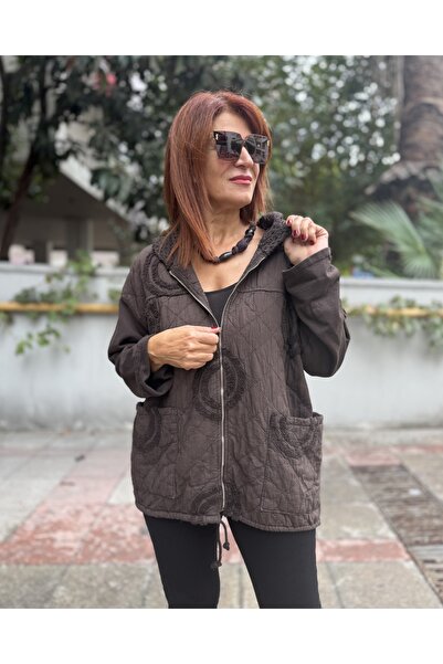 DenizEge Яке с детайли от марля, цвят кафе