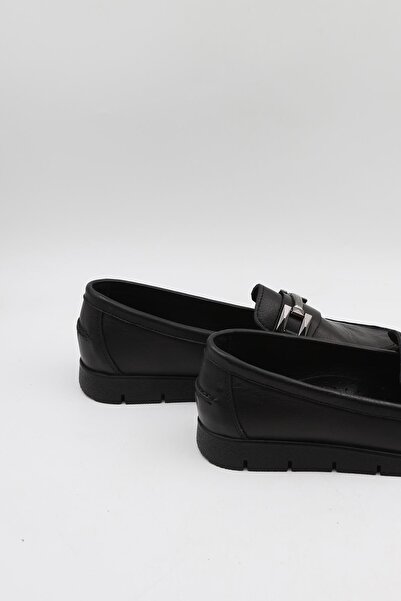 Venüs Women's Genuine Leather Buckle Loafer Shoes 25075610K - Black - 36