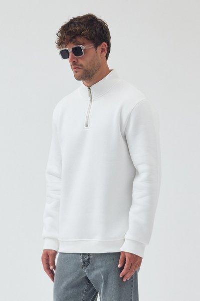 SEDİRLİ Unisex Oversize Cotton Fleece Lined Half Zipper Stand Collar Sweatshirt