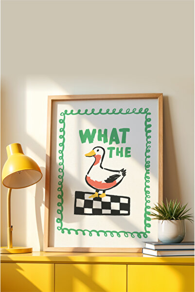 MIOVI Ahşap Çerçeveli “What The Duck” Poster – Eğlenceli Pop Art Duvar Dekoru