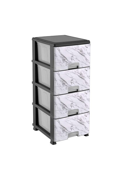 abnturk Yüksek Kalite 4 Katlı Mermer Desenli Plastik Çekmeceli Dolap Saklama ...