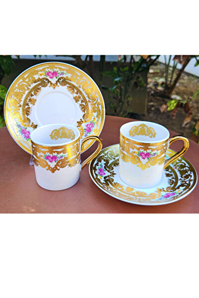 Alessa 2 Kişilik Gold Kahve Fincan Seti Rosa