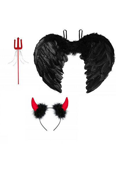 OEM Set 3 piese costum pentru copii Halloween, aripi, urechi si bacheta de diavol, plastic, textil