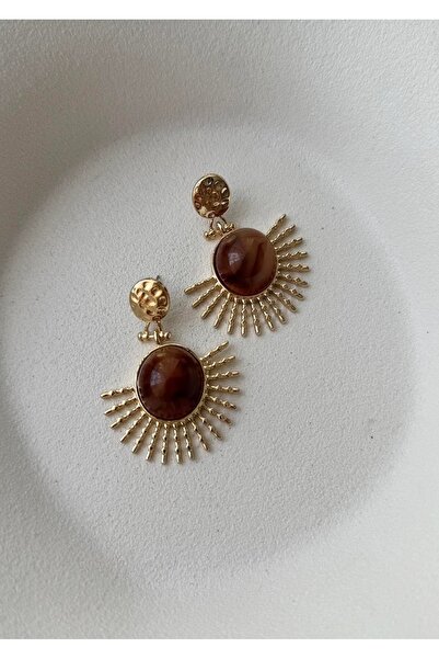 mos&more Çelik Gold Kahverengi Güneş Hafif Küpe