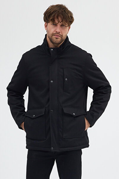 STONCS Erkek Siyah Dik Yaka Pamuklu Mont