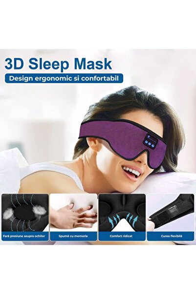 PadForce Mască de somn cu căști wireless, microfon, Bluetooth 5.0, pentru somn, călătorii, reglabilă - roz