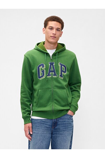 GAP Erkek Yeşil Logo Relaxed Fleece Fermuarlı Sweatshirt