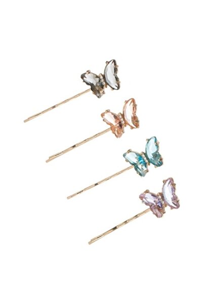 ANTBRO Set de 4 agrafe de păr aurii cu model de fluturi colorați, 5,5 cm