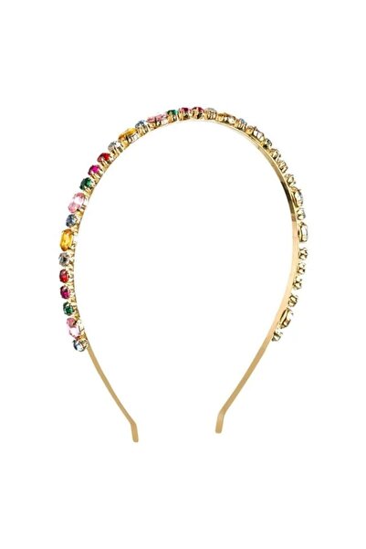 ANTBRO - Hairband for women, golden with colored stones