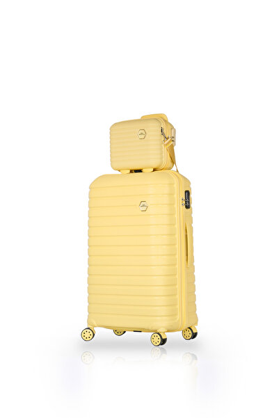 GROUND Vanille Büyük Boy Valiz + Makyaj Çantası Sarı - 10663