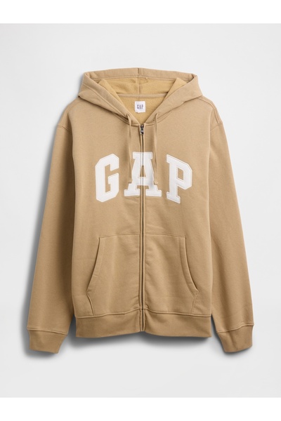GAP Erkek Krem Logo Relaxed Fleece Fermuarlı Sweatshirt