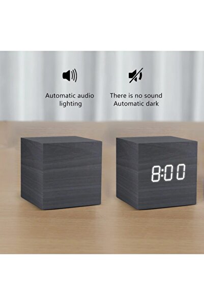 PadForce Digital Wooden Desk Clock, Minimalist Design, LED Display, Alarm Function, for Nightstand – White