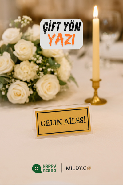 Happynesso كتابة معدنية ذهبية اللون على سطح شفاف من البليكسي بتصميم ثنائي الاتجاه من سلسلة ماسا يازين – 100×50 مم