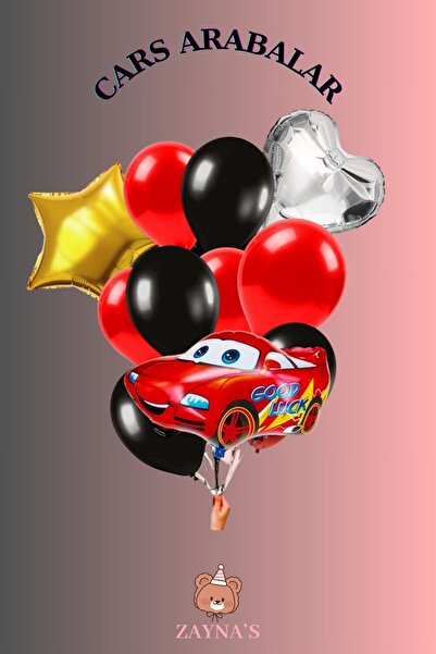 Zayna's Cars Arabalar Temalı Karakter Folyo Balon Seti Yıldız Ve Kalp