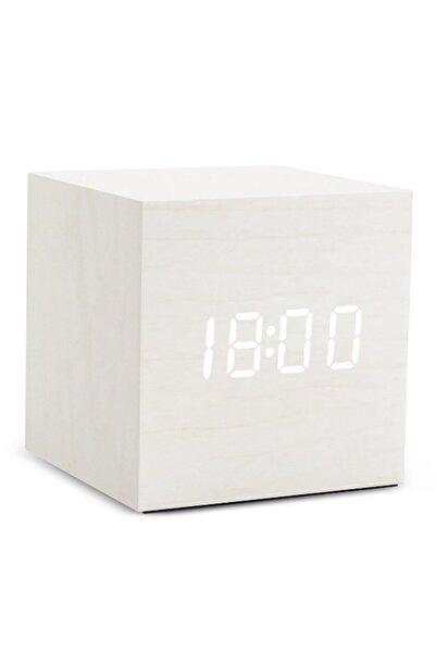 PadForce Digital Wooden Desk Clock, Minimalist Design, LED Display, Alarm Function, for Nightstand – White