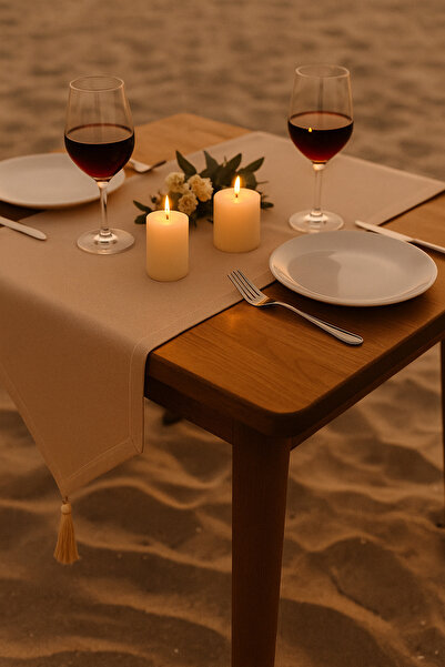 TAKI DERYASI Luxury Runner Tablecloth Rustic Chic Tassels Decorative Table Cover 35X150 cm