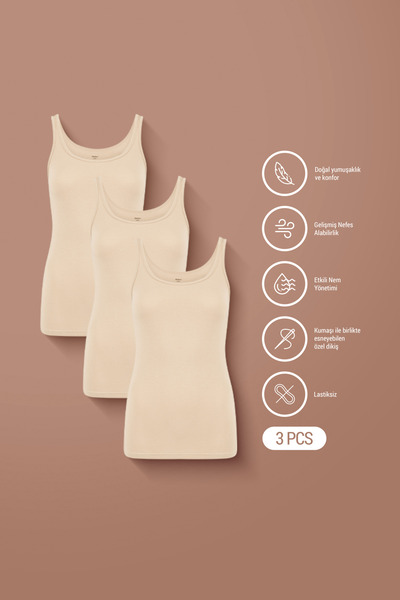 AUW Basic Women's Deep Neck Tank Top Modal Cotton 3-Piece - Softfit