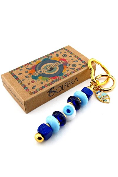 Solfera Blue Murano Glass Evil Eye Beaded Bag Ornament Fish Charm Keychain Ky079