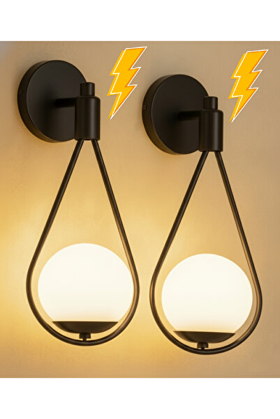 gaziantepavize 2li Badem Siyah Kasa Beyaz Glop Camlı Elektrikli Aplik ( Pilli Değildir )