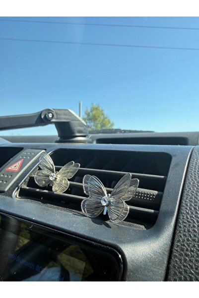 Çiçek Antalya زينة مكيف هواء معدنية فضية اللون على شكل فراشة مع أحجار لامعة 3 سم - إكسسوار سيارة أنيق