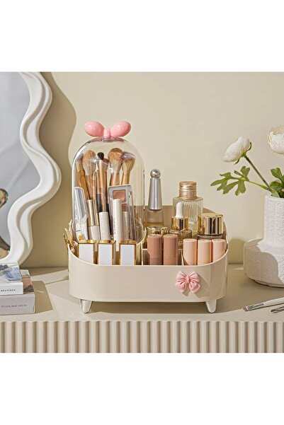 MASKY Kapaklı Makyaj Organizeri– Toz Korumalı Kozmetik ve Fırça Düzenleyici