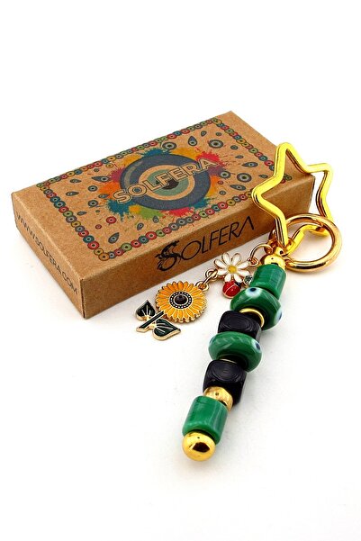 Solfera Green Murano Glass Evil Eye Beaded Bag Ornament Sun Flower Charm Keychain Ky061
