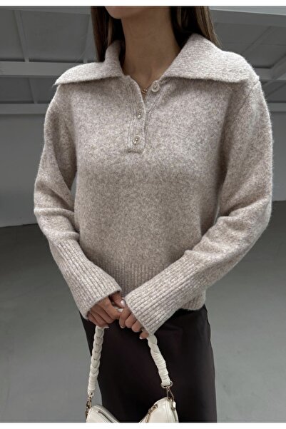 fujya سترة تريكو ريناتا ذات ياقة بولو ذات ملمس ناعم