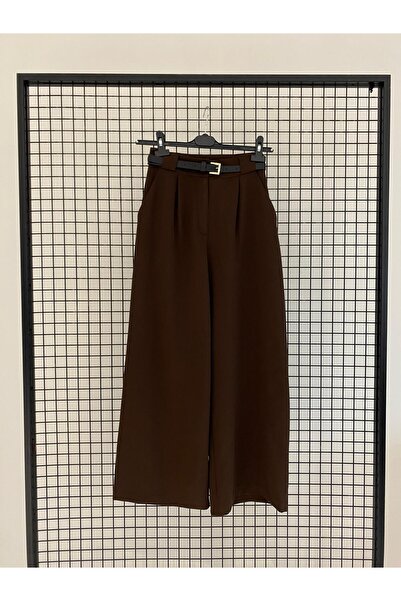 Armine TREND New Season Belted Pocketed Wide Leg Fabric Trousers